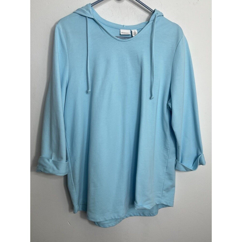 Chicos Weekends Sky Blue Hoodie Top Blouse sz 3 / 16 XL (11)